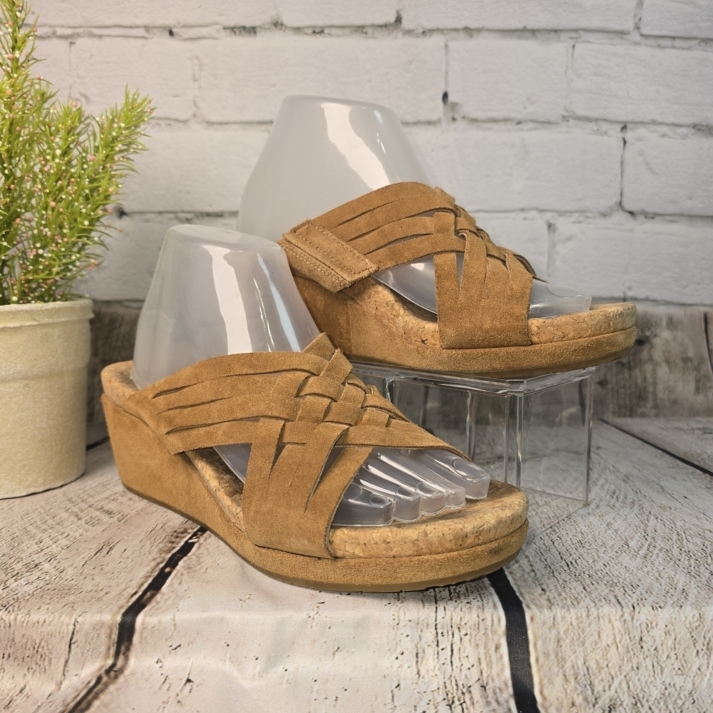 UGG LILAH WEDGE SLIDE SANDAL IN CHESTNUT BROWN SUEDE HEEL WOMENS 9.5 - Picture 2 of 10